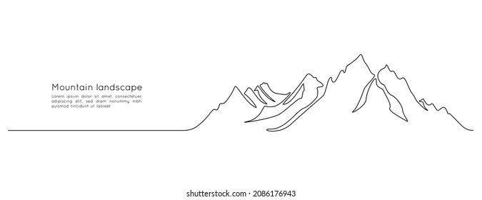 One continuous line drawing mountain range landscape  Mounts in simple linear style for winter sports concept isolated white background  Doodle vector illustration