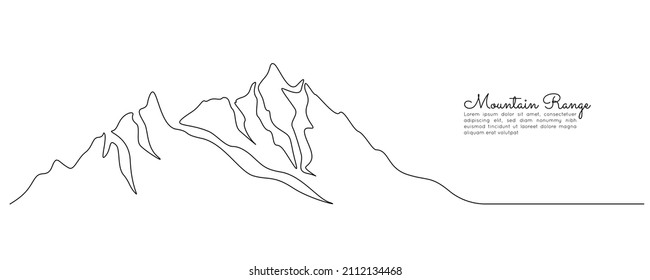 One continuous line drawing mountain range landscape  Mounts and high peak in simple linear style  Adventure winter sports climbing   hiking tourism concept   Doodle vector illustration