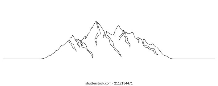 One continuous line drawing mountain ridge landscape  Web banner and mounts   high peak in simple linear style  Adventure winter sports   hiking tourism concept  Doodle vector illustration