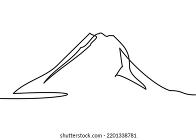 One continuous line drawing of mountain range landscape. Web banner with mounts in simple linear style. Doodle vector illustration. Adventure winter sports concept isolated on white background.
