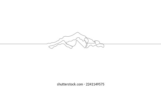 One continuous line drawing of mountain range landscape. Top view of mounts in simple linear style. Doodle vector illustration
