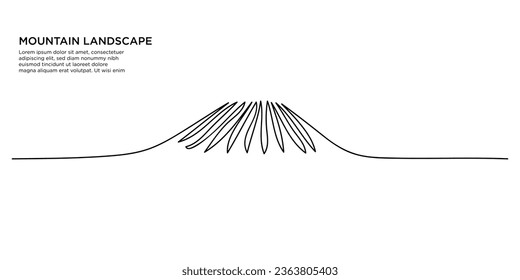 One continuous line drawing of mountain range landscape. Web banner with mounts in simple linear style. Adventure winter sports concept isolated on white background. Doodle vector illustration