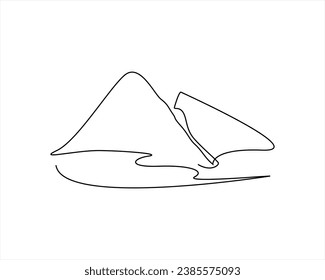 One continuous line drawing of mountain range landscape top view of mounts in simple linear style