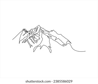 One continuous line drawing of mountain range landscape top view of mounts in simple linear style