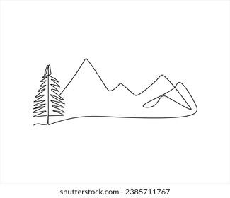 One continuous line drawing of mountain range landscape top view of mounts in simple linear style