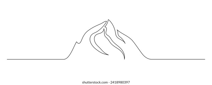 Eine durchgängige Zeichnung der Berglandschaft. Webbanner mit Reittieren im einfachen linearen Stil. Erlebniswintersportkonzept bearbeitet Schlaganfall. Doodle-Umriss-Vektorgrafik