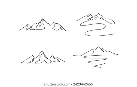 One continuous line drawing of mountain range landscape template