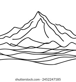 One continuous line drawing of mountain. vector illustration.