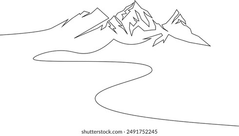 One continuous line drawing of mountain range landscape,outline drawing