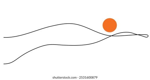 um desenho de linha contínua de vista de montanha e pôr do sol.um desenho de linha de vista de montanha minimalista.minimalista linha única de vista de montanha.fundo branco isolado