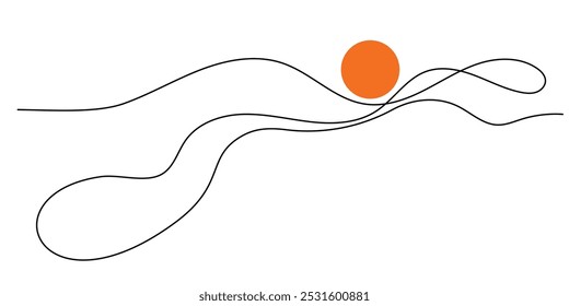 um desenho de linha contínua de vista de montanha e pôr do sol.um desenho de linha de vista de montanha minimalista.minimalista linha única de vista de montanha.fundo branco isolado