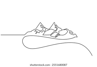 One continuous line drawing of mountain range landscape, Mountains. One line drawing vector illustration, Mountain, Iceberg Continuous Line Icon.
