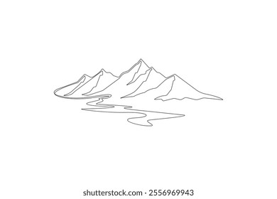 One continuous line drawing of mountain vector