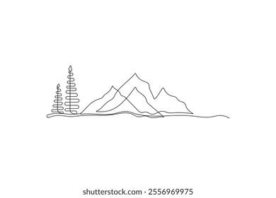 One continuous line drawing of mountain vector