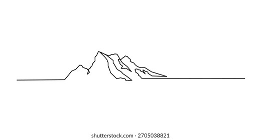 Um desenho de linha contínua de uma paisagem de montanha, Montanhas. Desenho de linha contínua de uma montanha, Ícone de linha contínua de Iceberg.