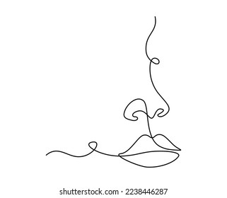One continuous line drawing of mouth and lips. Modern face portrait of makeup and lipstick in simple linear style. Mascot icon for posters, cards, banner, template. Doodle vector illustration