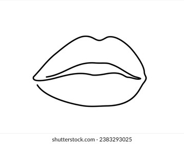 One continuous line drawing of mouth and lips. Concept symbol of makeup and lipstick in simple linear style. Mascot icon for posters, cards, banner, template, web. Doodle vector illustration