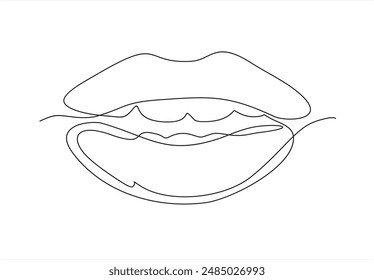 One continuous line drawing of mouth and lips. Concept symbol of makeup and lipstick in simple linear style. Mascot icon for posters, cards, banner editable stroke.