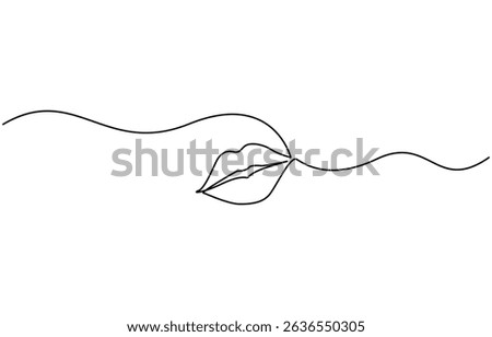 One continuous line drawing of mouth and lips,  Minimal design element for print, banner, Valentine’s card, wall art poster, brochure, postcard.