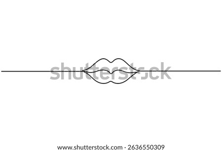 One continuous line drawing of mouth and lips,  Minimal design element for print, banner, Valentine’s card, wall art poster, brochure, postcard.
