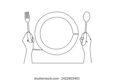 One continuous line drawing of Mug and Plate concept. Doodle vector illustration in simple linear style.