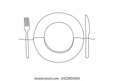 One continuous line drawing of Mug and Plate concept. Doodle vector illustration in simple linear style.