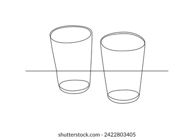 One continuous line drawing of Mug and Plate concept. Doodle vector illustration in simple linear style.