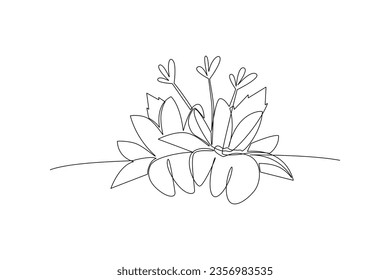 One continuous line drawing of Multicolored blooming flowers concept. Doodle vector illustration in simple linear style. 
