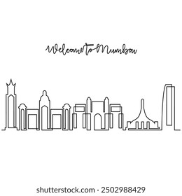 One continuous line drawing of Mumbai skyline vector illustration. Modern city in India in simple linear style vector design concept. Big city in India. Iconic architectural skyline building