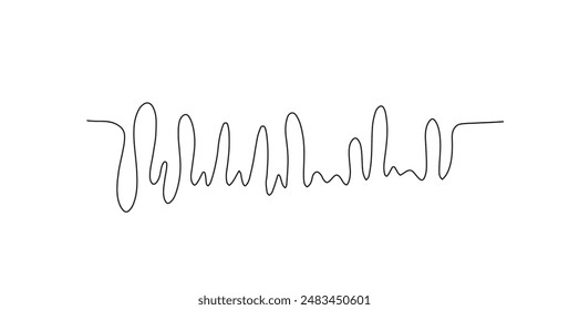 One continuous line drawing of music player soundbar with play button. Record audio and sound wave voice message in simple linear style. Editable stroke. Continuous line art drawing.