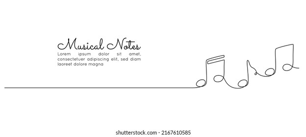 One Continuous Line Drawing Of Musical Notes. Minimalist Web Banner And Logo Of Music School Or Vocal Concert In Simple Linear Style. Editable Stroke. Doodle Vector Illustration