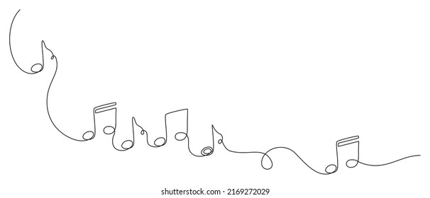 One continuous line drawing musical notes  Horisontal web banner   minimalist logo sound   music school in simple linear style  Editable stroke  Doodle vector illustration