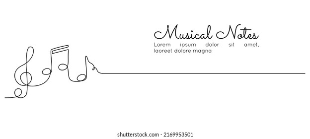 One continuous line drawing musical notes  Minimalist web banner   logo music school choir concert in simple linear style  Editable stroke  Doodle vector illustration
