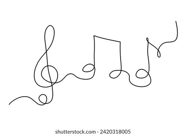 One continuous line drawing of musical notes. Minimalist music symbol or logo. Musical concept. Vector illustration