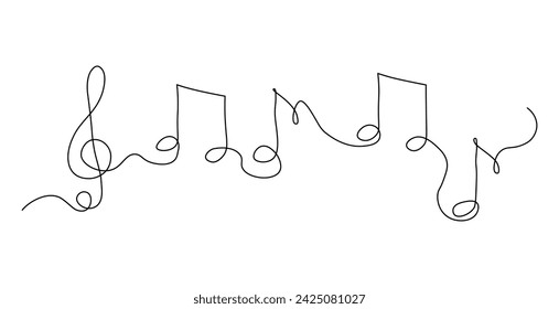 Dibujo de una línea continua de notas musicales. Símbolo o logotipo musical minimalista. Concepto musical. Ilustración de vector