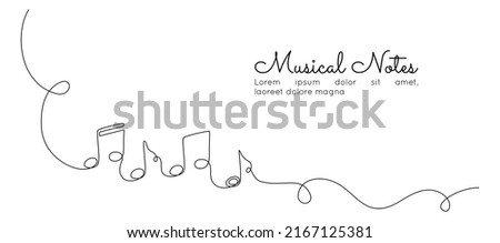 One continuous line drawing of musical notes. Minimalist logo and symbol of sound and music school in simple linear style. Editable stroke. Doodle vector illustration 