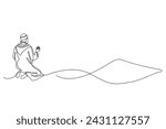 one continuous line drawing of muslims praying on a hill.one continuous line vector drawing of people in traditional Islamic clothing praying on a hill.single line vector illustration