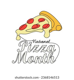 One continuous line drawing of national pizza month with white background. national pizza month design in simple linear style. national pizza month design concept vector illustration.