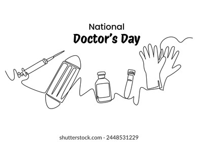 One continuous line drawing of national doctor's day concept. Doodle vector illustration in simple linear style.	