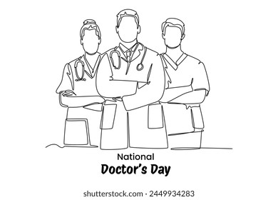 One continuous line drawing of national doctor's day concept. Doodle vector illustration in simple linear style.	