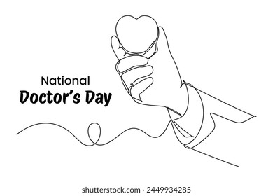 One continuous line drawing of national doctor's day concept. Doodle vector illustration in simple linear style.	