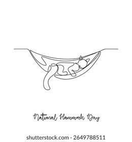One continuous line drawing of National Hammock Day vector illustration. National Hammock Day themes design concept in simple linear continuous line. Suitable design for campaign and design asset.