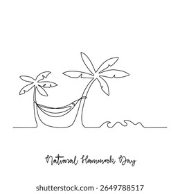 Dibujo de una línea continua de la Ilustración vectorial del Día Nacional de la Hamaca. Concepto de diseño de temas del Día Nacional de la Hamaca en línea continua lineal simple. Diseño adecuado para la campaña y el activo de diseño.