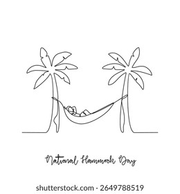 One continuous line drawing of National Hammock Day vector illustration. National Hammock Day themes design concept in simple linear continuous line. Suitable design for campaign and design asset.