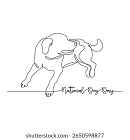 One continuous line drawing of National Dog Day vector illustration. National Dog Day themes design concept in simple linear continuous line. Dog animal design for your campaign and business purpose.