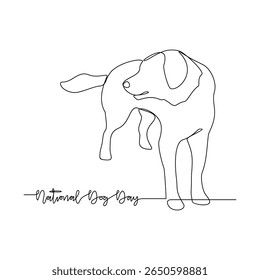One continuous line drawing of National Dog Day vector illustration. National Dog Day themes design concept in simple linear continuous line. Dog animal design for your campaign and business purpose.