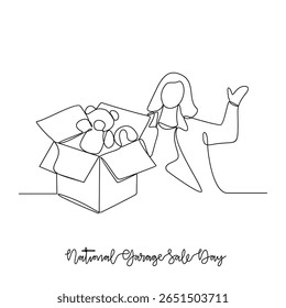 One continuous line drawing of National Garage Sale Day vector illustration. National Garage Sale Day themes design concept in simple linear continuous line.  Great for campaign and business purpose.