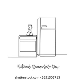 One continuous line drawing of National Garage Sale Day vector illustration. National Garage Sale Day themes design concept in simple linear continuous line.  Great for campaign and business purpose.
