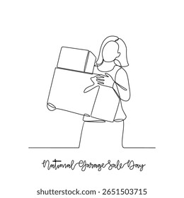 One continuous line drawing of National Garage Sale Day vector illustration. National Garage Sale Day themes design concept in simple linear continuous line.  Great for campaign and business purpose.