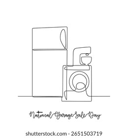 One continuous line drawing of National Garage Sale Day vector illustration. National Garage Sale Day themes design concept in simple linear continuous line.  Great for campaign and business purpose.